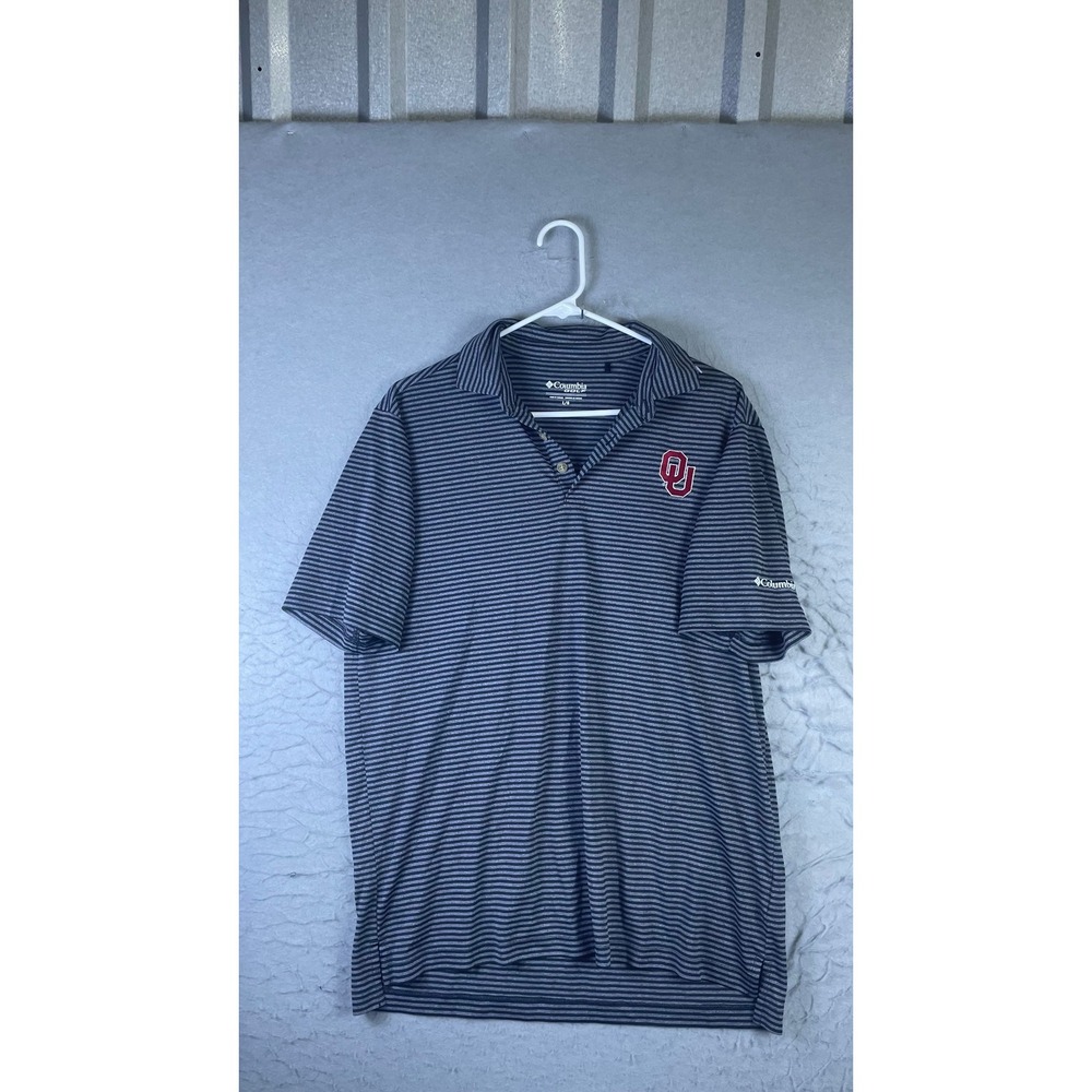 Columbia Golf Polo Mens Large Gray Excellent Oklahoma Sooners OU Striped Shirt